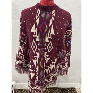 Marqlop Poncho One Size Aztec‎ Western Rodeo Cowgirl Fringe Lagenlook Festival